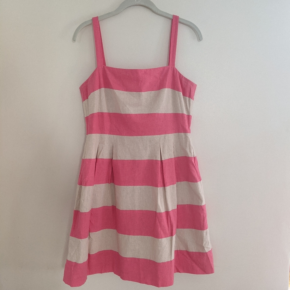 Loft Linen Pink and White Striped Dress Sz. 6